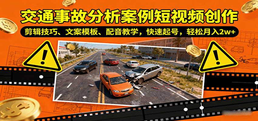 交通事故分析案例短视频创作，剪辑技巧、文案模板、配音教学，快速起号，轻松月入2w+-资源大汇总