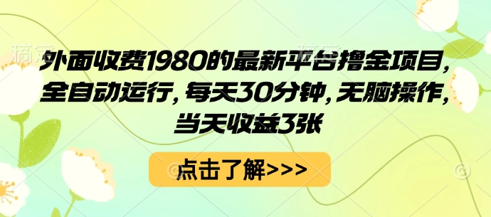 外面收费1980的最新平台撸金项目，全自动运行，每天30分钟，无脑操作，当天收益3张【揭秘】-资源大汇总