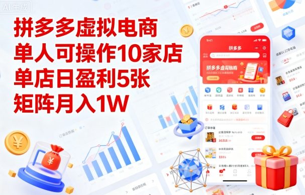 拼多多虚拟电商，单人可操作10家店，单店日盈利5张，矩阵月入1W+【揭秘】-资源大汇总