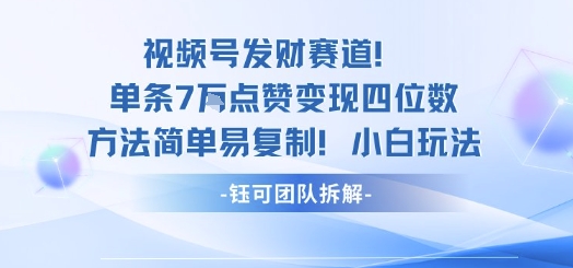 视频号发财赛道单条7W点赞变现四位数方法简单易复制小白玩法-资源大汇总