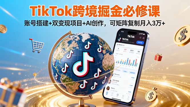 TikTo跨境掘金必修课，账号搭建+双变现项目+AI创作，可矩阵复制月入3万+-资源大汇总