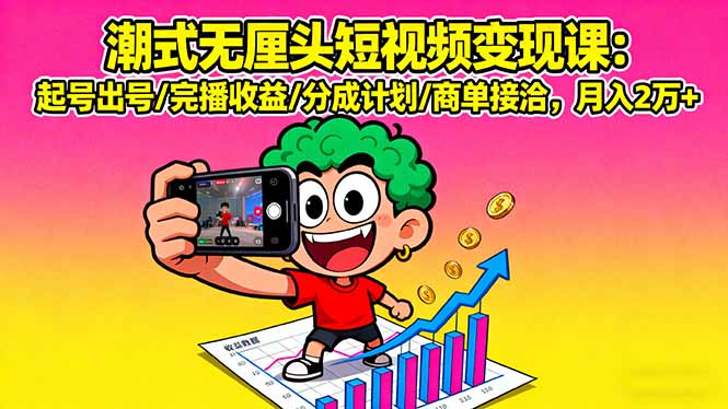 潮式无厘头短视频变现课：起号出号/完播收益/分成计划/商单接洽，月入2万+-资源大汇总