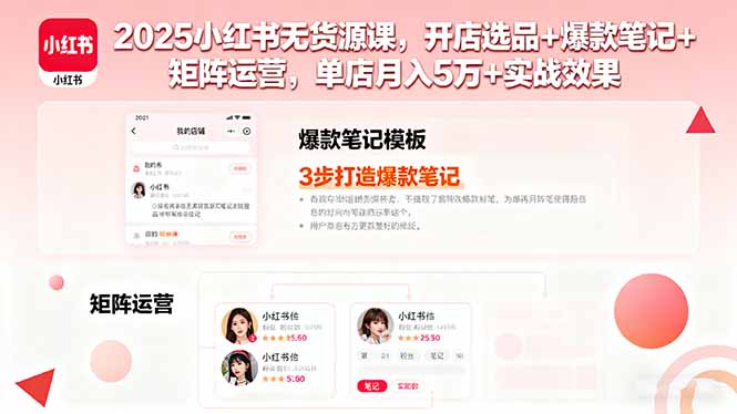 2025小红书无货源课，开店选品+爆款笔记+矩阵运营，单店月入5万+实战效果-资源大汇总