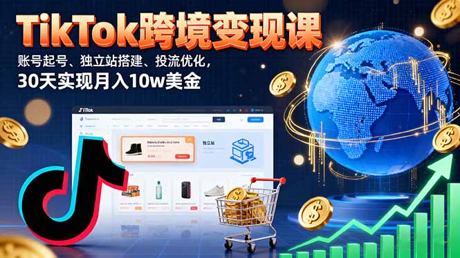TikTok跨境变现课：账号起号、独立站搭建、投流优化，30天实现月入10w美金-资源大汇总