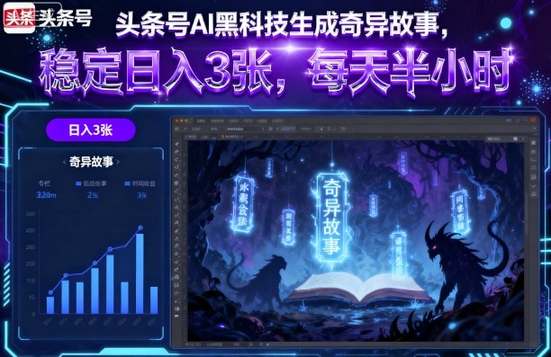 头条号AI黑科技生成奇异故事，稳定日入3张，每天半小时-资源大汇总
