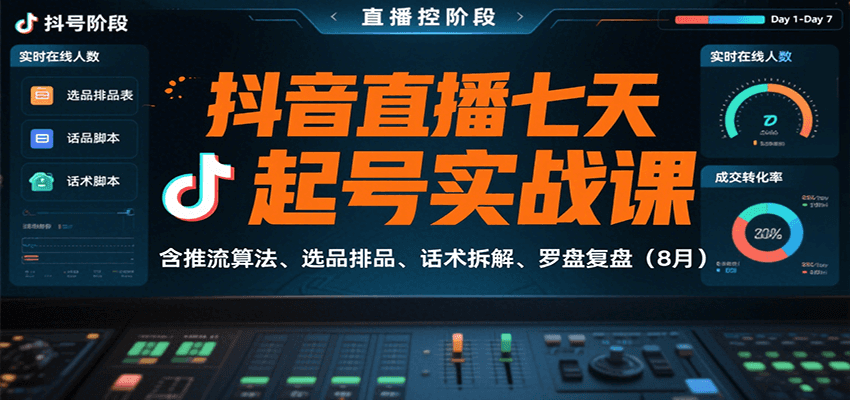 抖音直播七天起号实战课：含推流算法、选品排品、话术拆解、罗盘复盘(8月)-资源大汇总