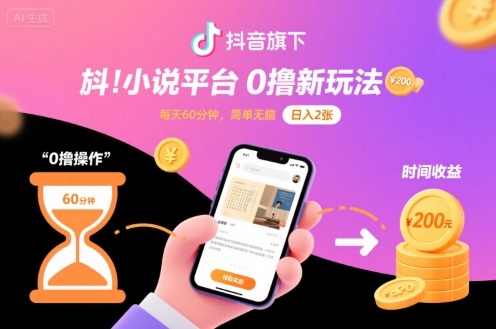 抖音旗下小说平台0撸新玩法，每天挂G60分钟，简单无脑，日入2张【揭秘】-资源大汇总