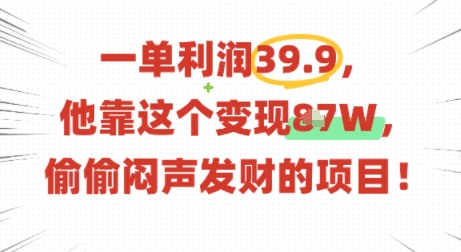 一单利润39.9，有人靠这个变现几十个，偷偷闷声发财的项目-资源大汇总