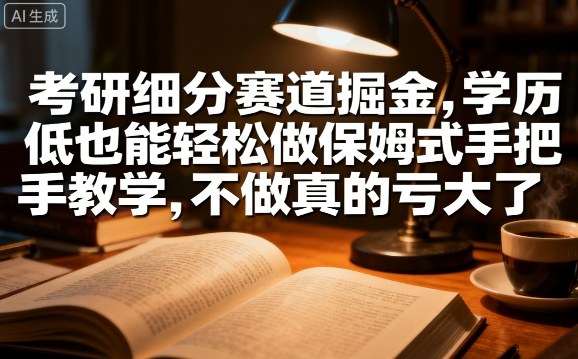 考研细分赛道掘金，日入1k+，学历低也能轻松做保姆式手把手教学，不做真的亏大了【揭秘】-资源大汇总