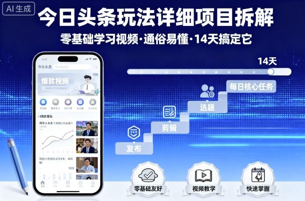 今日头条玩法详细项目拆解，零基础学习视频 通俗易懂 14天搞定它-资源大汇总