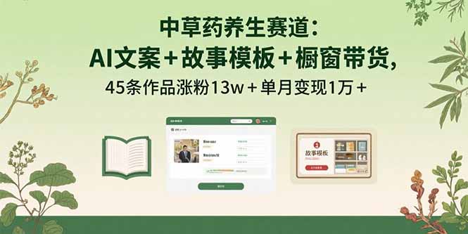 中草药养生赛道：AI文案+故事模板+橱带货，45条作品涨粉13w+单月变现1万+-资源大汇总