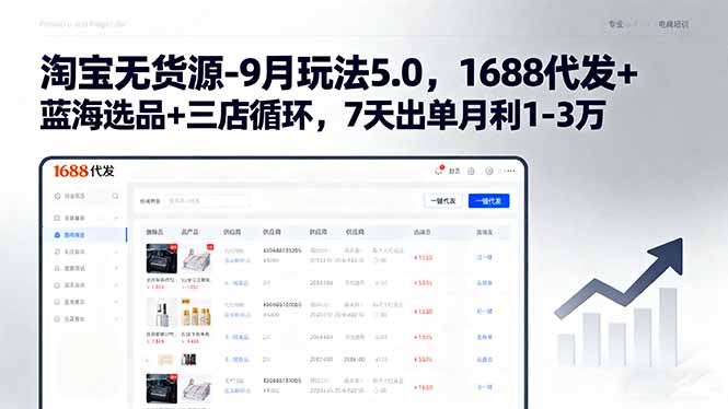 淘宝无货源-9月玩法5.0，1688代发+蓝海选品+三店循环，7天出单月利1-3万-资源大汇总
