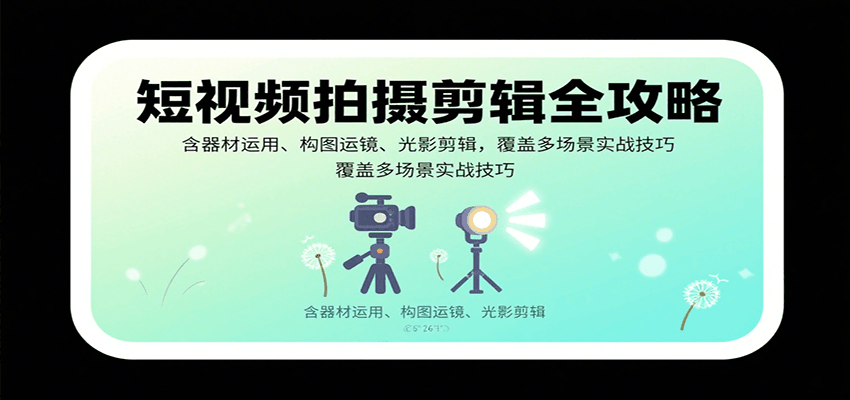 短视频拍摄剪辑全攻略：含器材运用、构图运镜、光影剪辑，覆盖多场景实战技巧-资源大汇总