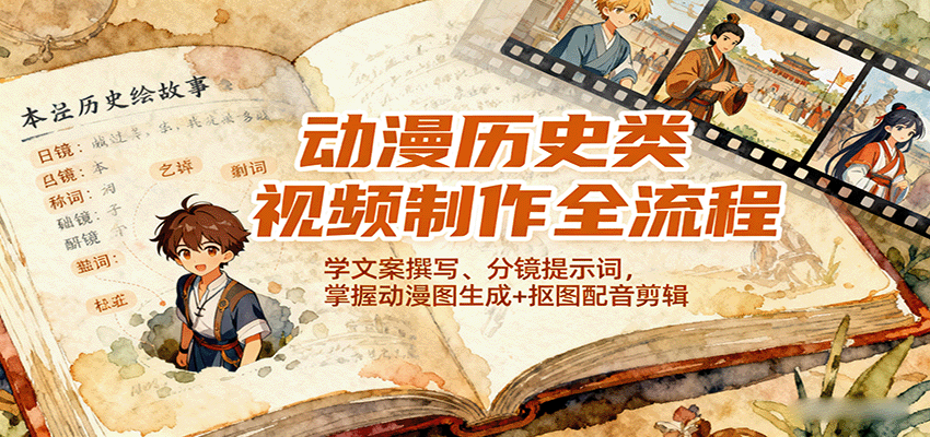 动漫历史类视频制作全流程，学文案撰写、分镜提示词，掌握动漫图生成+抠图配音剪辑-资源大汇总