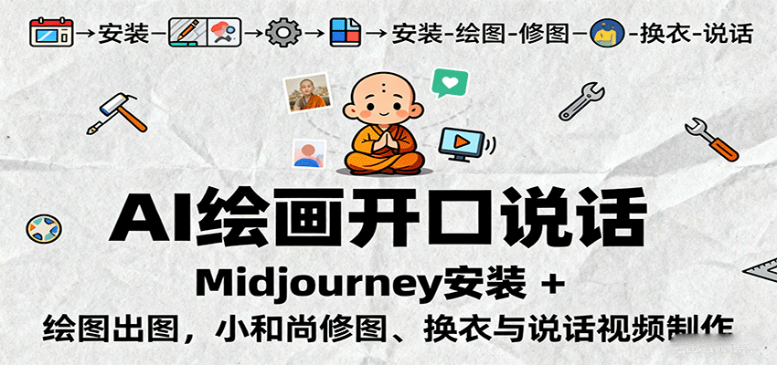AI绘画开口说话，Midjourney安装 + 绘图出图，小和尚修图、换衣与说话视频制作-资源大汇总
