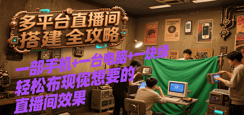 多平台直播间搭建全攻略，一部手机+一台电脑+一块绿布轻松实现你想要的直播间效果-资源大汇总