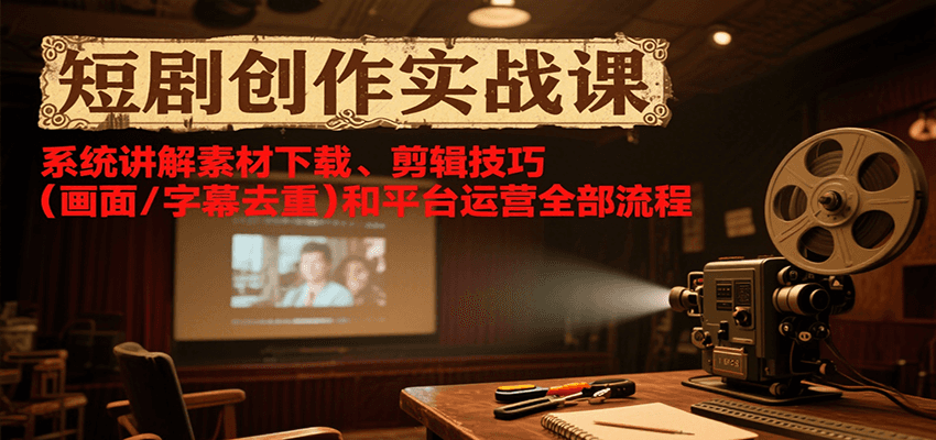 短剧创作实战课，系统讲解素材下载、剪辑技巧(画面/字幕去重)和平台运营全部流程-资源大汇总