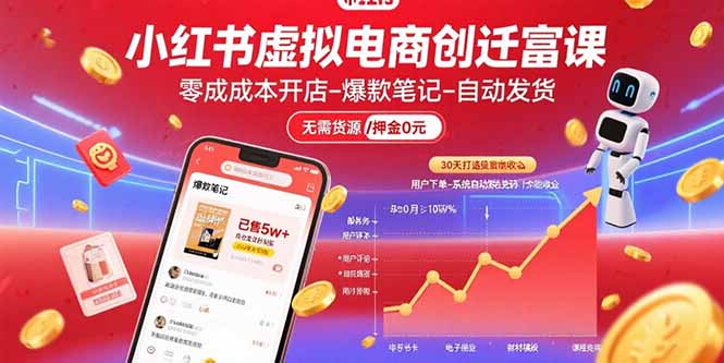 小红书虚拟电商创富课：零成本开店/爆款笔记/自动发货,30天打造被动收入-资源大汇总