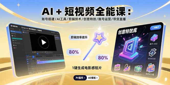 AI+短视频全能课：账号搭建/AI工具/剪辑技术/创意特效/账号运营/带货直播-资源大汇总