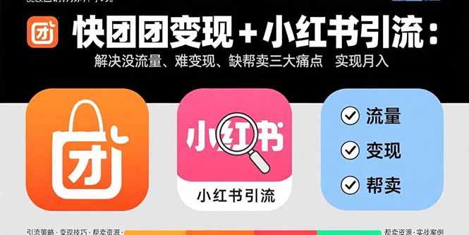 快团团变现+小红书引流：解决没流量、难变现、缺帮卖三大痛点 实现月入3w+-资源大汇总