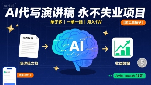 AI代写演讲稿，永不失业项目，单子多，一单一结，月入1W【附工具指令】-资源大汇总