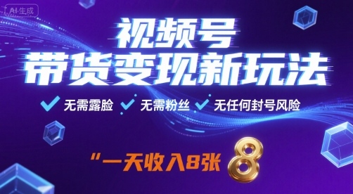 视频号带货变现新玩法，无需露脸，无需粉丝，无任何封号风险，一天收益8张【揭秘】-资源大汇总