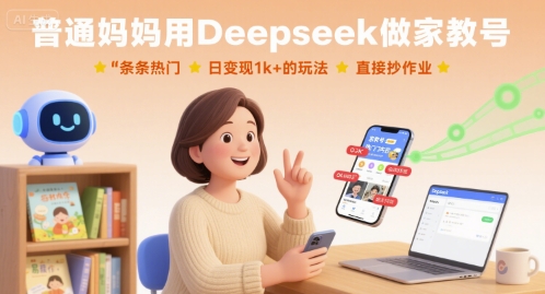 普通妈妈用Deepseek做家教号，条条热门，日变现1k+的玩法，直接抄作业-资源大汇总