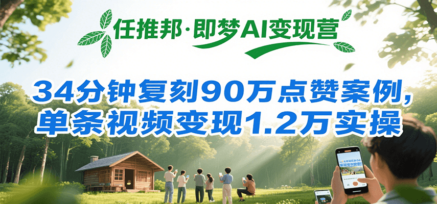 任推邦·即梦AI变现营，34分钟复刻90万点赞案例，单条视频变现1.2万实操-资源大汇总