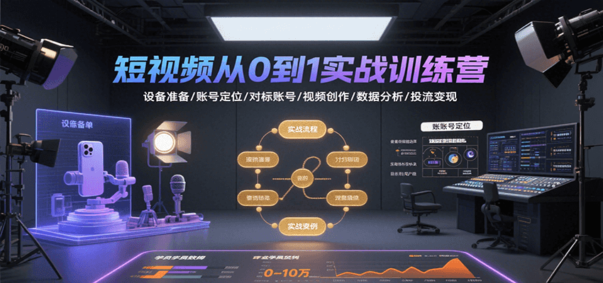 短视频从0到1实战训练营：设备准备/账号定位/对标账号/视频创作/数据分析/投流变现-资源大汇总