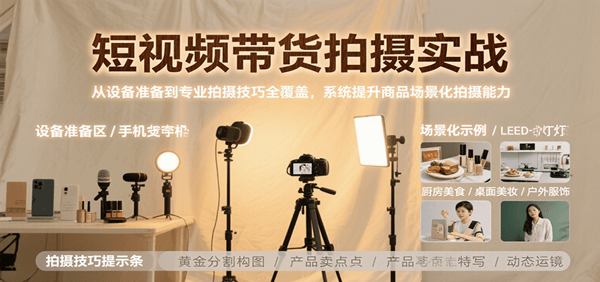 短视频带货拍摄实战，从设备准备到专业拍摄技巧全覆盖，系统提升商品场景化拍摄能力-资源大汇总