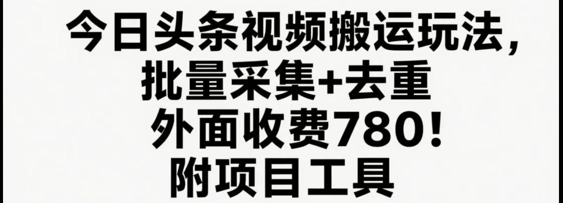 今日头条视频搬运玩法，软件一键去重，轻松日入500+附项目工具-资源大汇总