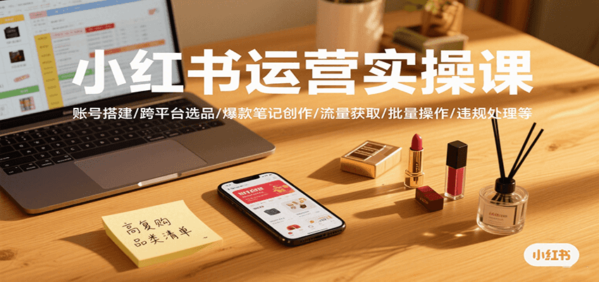 小红书运营实操课，账号搭建/跨平台选品/爆款笔记创作/流量获取/批量操作/违规处理等-资源大汇总