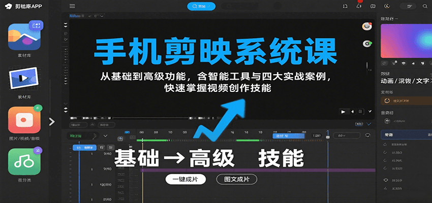 手机剪映系统课，从基础到高级功能，含智能工具与四大实战案例，快速掌握视频创作技能-资源大汇总