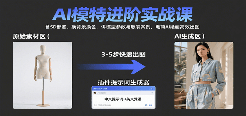 AI模特进阶实战课：含SD部署、换背景换色，讲模型参数与服装案例，电商AI绘画高效出图-资源大汇总