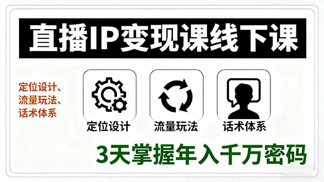 直播IP变现课线下课，定位设计、流量玩法、话术体系，3天掌握年入千万密码-资源大汇总