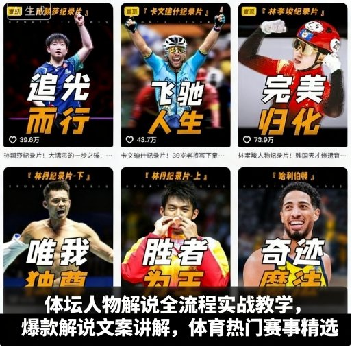 体坛人物解说全流程实战教学，爆款解说文案讲解，体育热门赛事精选-资源大汇总