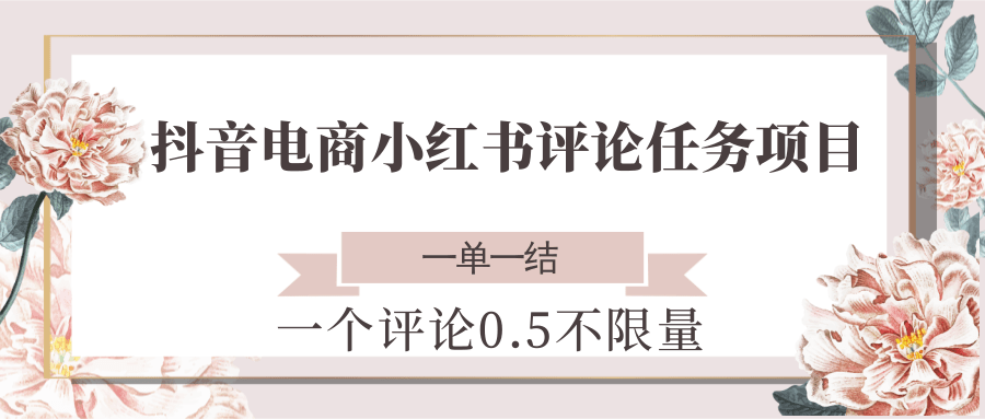 抖音电商小红书评论任务项目，一个评论0.5，一单一结 不限量-资源大汇总