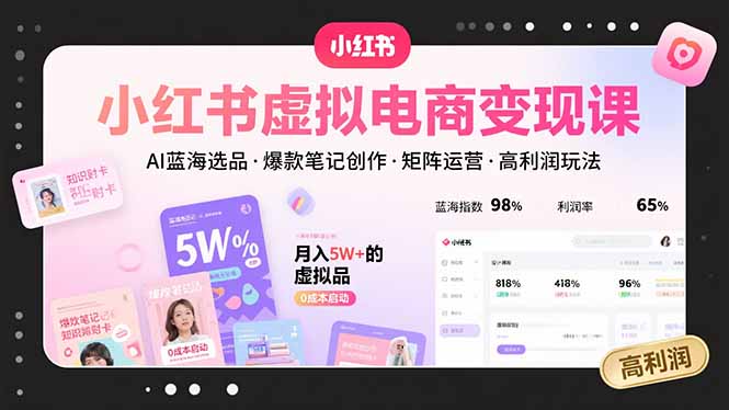 小红书虚拟电商变现课，AI蓝海选品，爆款笔记创作，矩阵运营，高利润玩法-资源大汇总