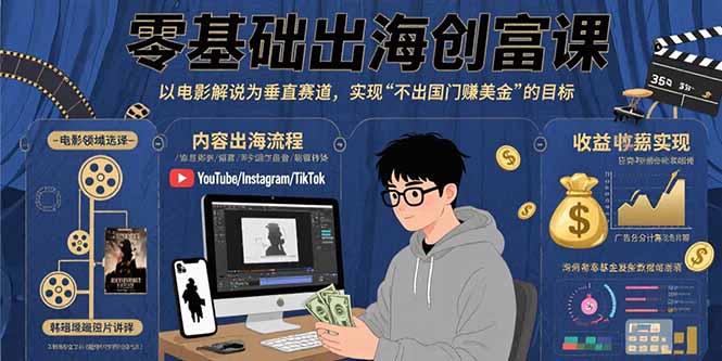 零基础出海创富课：以电影解说为垂直赛道，实现不出国门赚美金的目标-资源大汇总