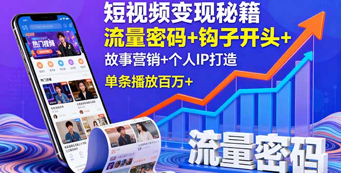 短视频变现秘籍，流量密码+钩子开头+故事营销+个人IP打造，单条播放百万+-资源大汇总