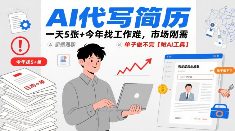 AI代写简历，一天5张+今年找工作难，市场刚需，单子做不完【附AI工具】-资源大汇总