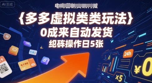 多多虚拟类目玩法，0成本全自动发货，矩阵操作日5张-资源大汇总