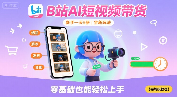B站AI短视频带货，新手一天5张，全新玩法【保姆级教程】-资源大汇总
