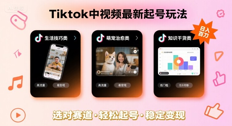 Tiktok中视频最新起号玩法，想要日入百刀，做好这几个赛道就可以了-资源大汇总