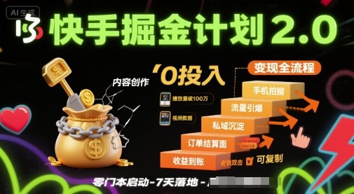 快手掘金计划2.0，快手电商变现全流程，简单可复制，0投入-资源大汇总
