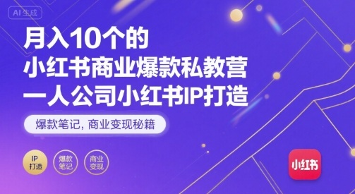 月入10个的小红书商业爆款私教营，一人公司小红书IP打造，爆款笔记，商业变现秘籍-资源大汇总