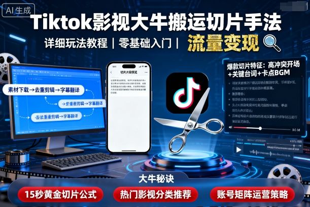 Tiktok影视大牛搬运切片手法，详细玩法教程-资源大汇总