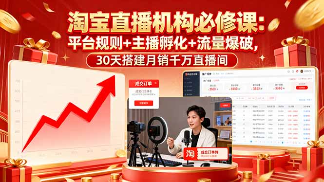 淘宝直播机构必修课：平台规则/主播孵化/流量爆破,30天搭建月销千万直播间-资源大汇总