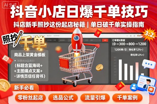 抖音小店日爆千单技巧，抖店新手照抄这份起店秘籍，单日破千单-资源大汇总