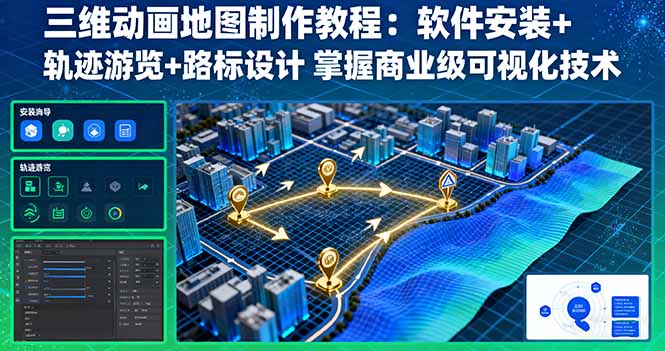 三维动画地图制作教程：软件安装+轨迹游览+路标设计 掌握商业级可视化技术-资源大汇总